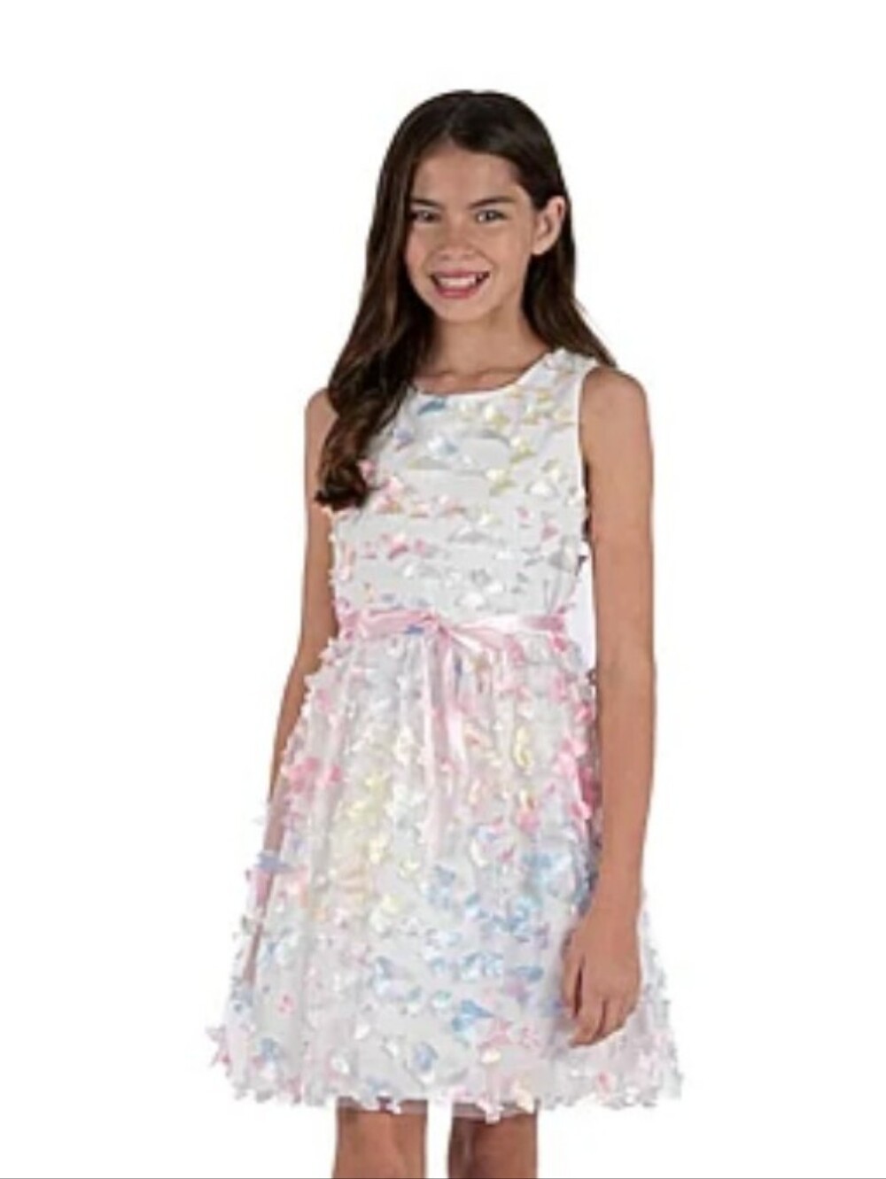 Girls White Tulle Dress with Pastel Butterfly Appliqués